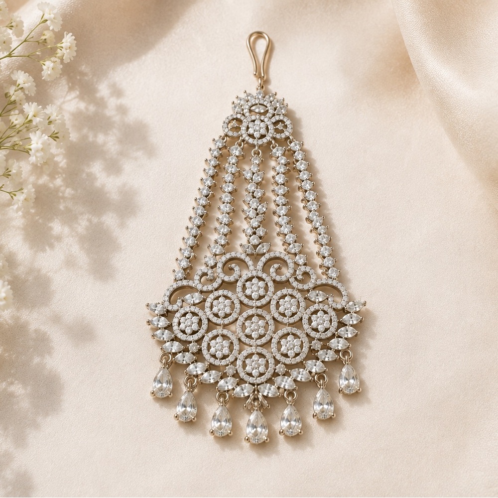 Elegant Silver Rhinestone Bridal Tikkah (Maang Tikka) – Wedding Hair Jewelry